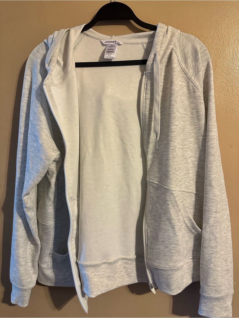Jockey White Ribbed Zip-Front Hooded Top
